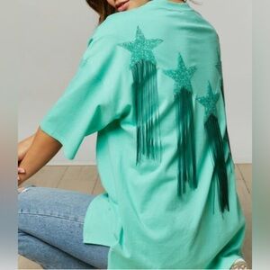 Fantastic Fawn Metal Fringed Star Patch Tee Size Large Oversized NWOT